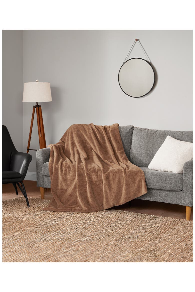 Faux Fur Throw, Alternate, color, BROWN