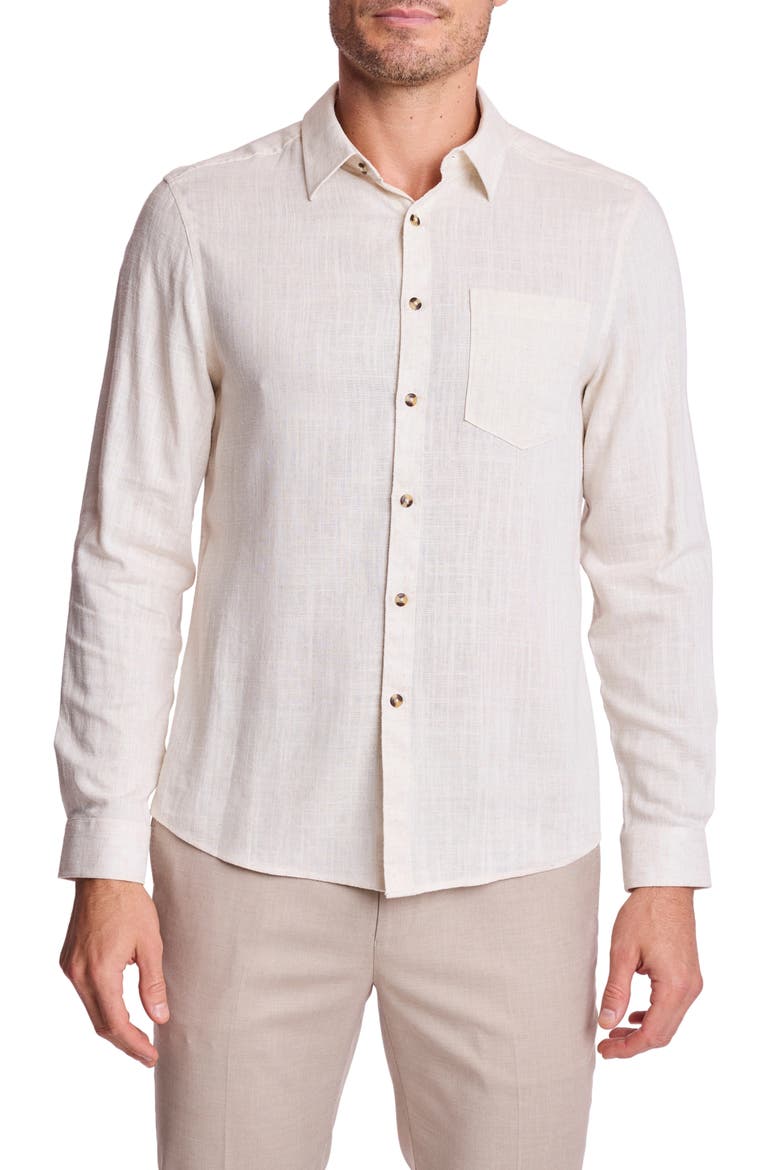 Cabo Trim Fit Linen Blend Button-Up Shirt, Main, color, NATURAL BEIGE