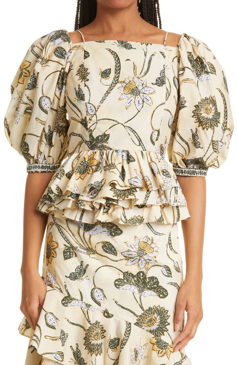 Ulla Johnson Carlotta Floral Cotton Peplum Top, Main, color,