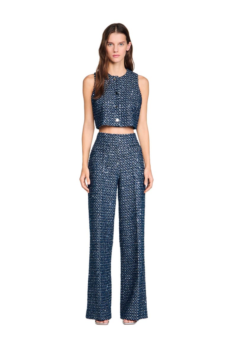 Sequin trousers, Main, color, Navy blue