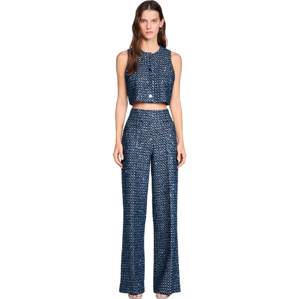 SANDRO Sequin trousers in Navy Blue at Nordstrom, Size 40