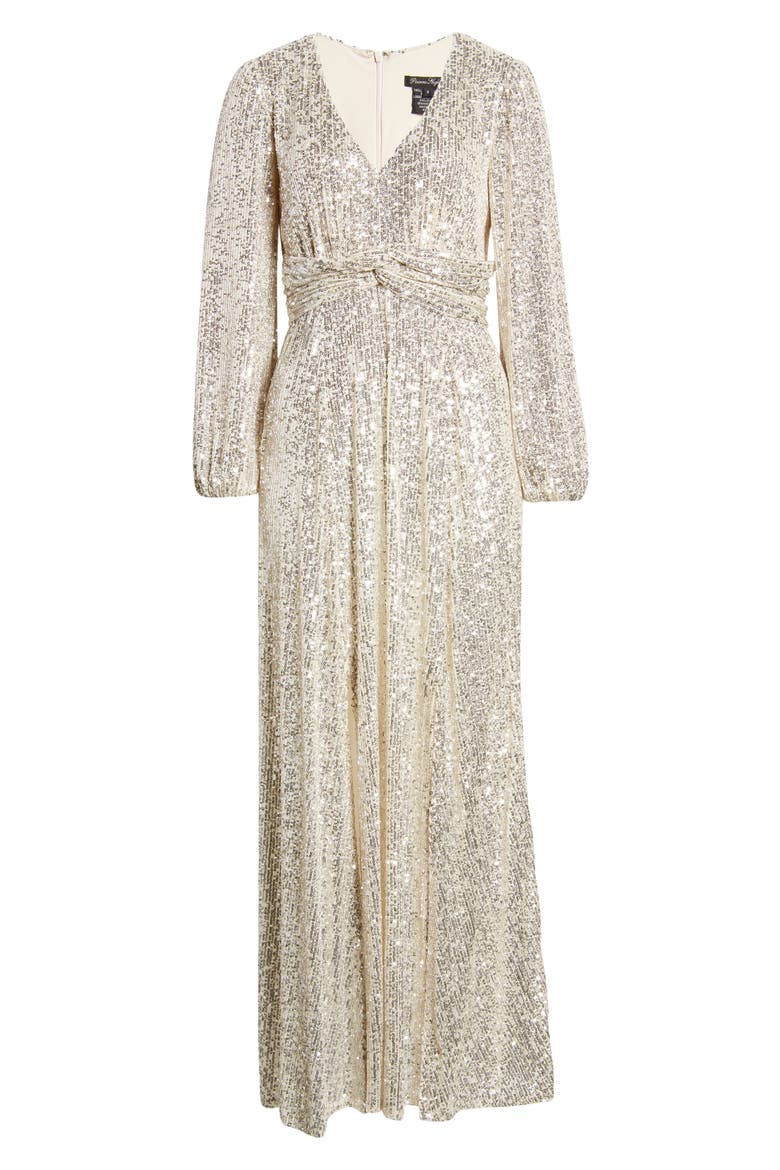 Sequin Long Sleeve A-Line Gown, Alternate, color, JBS SILVER