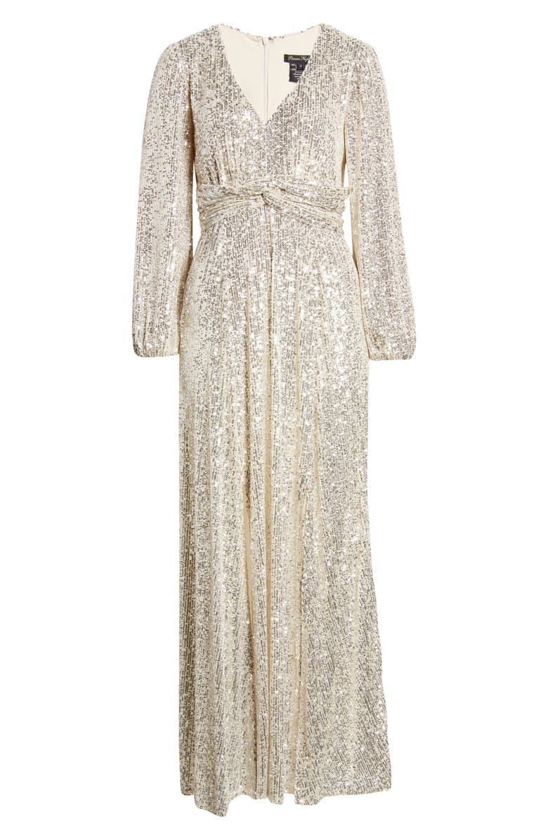 Pisarro Nights Sequin Long Sleeve A-Line Gown, Alternate, color, Jbs Silver