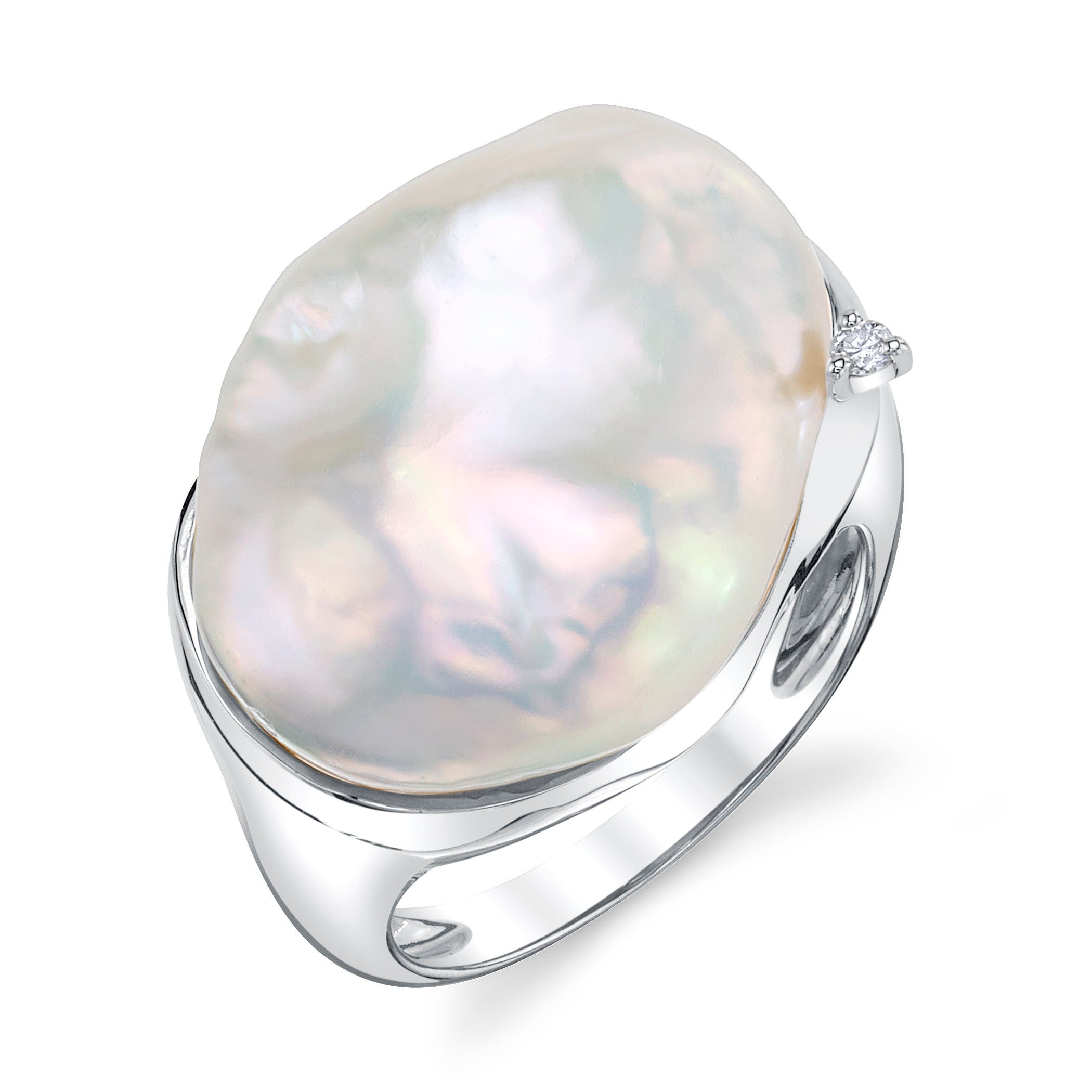 The Pearl Source White Freshwater Baroque Pearl Isla Ring In Sterling Silver