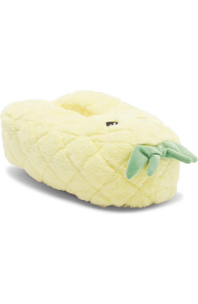 RAINBOW DAZE Pineapple Faux Fur Slipper, Main, color, Yellow