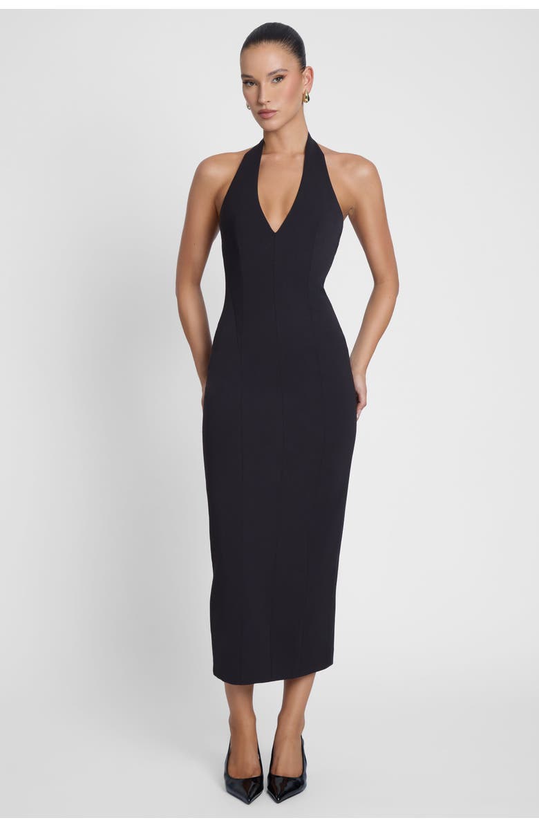 LEAU Heiress Halter Midi Dress, Alternate, color, Black