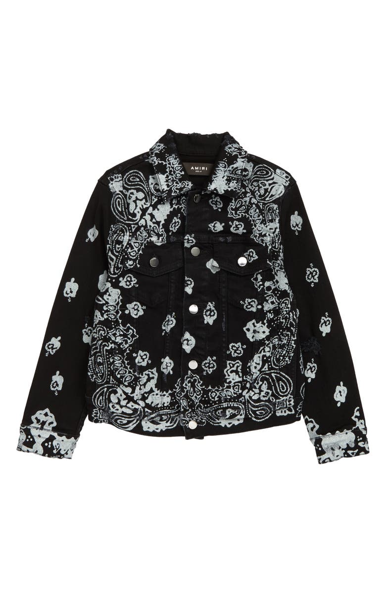 AMIRI Kids' Bandana Print Denim Trucker Jacket, Main, color, 