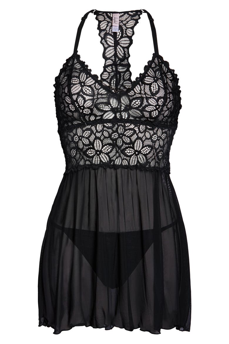 Renee Racerback Chemise and G-String Panties, Alternate, color, BLACK