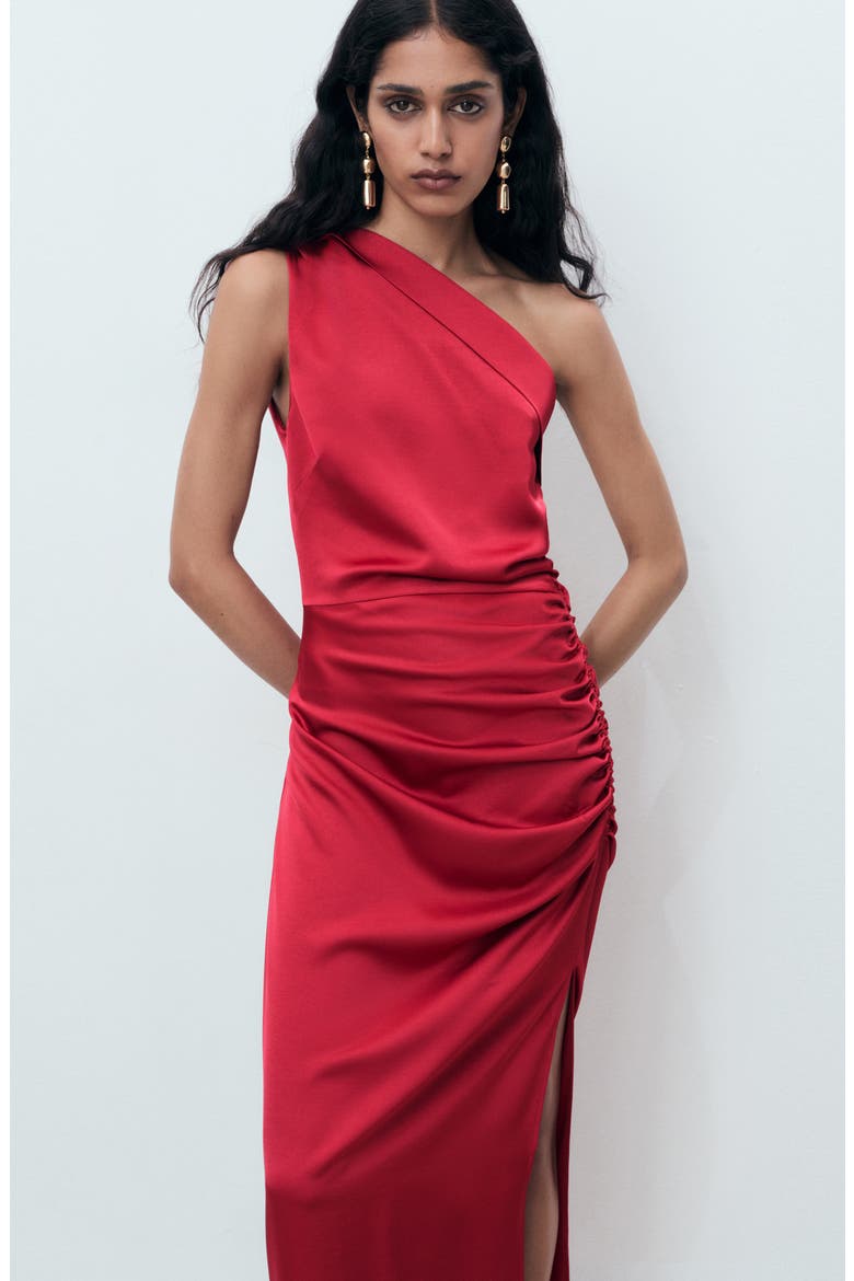 Asymmetric One-Shoulder Satin Cocktail Dress, Alternate, color, WINE