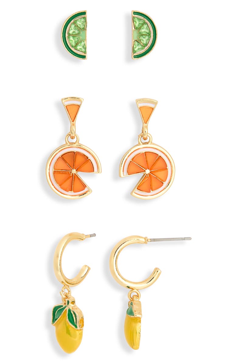 BaubleBar You're the Zest Set of 3 Assorted Earrings, Alternate, color, Yellow Multi