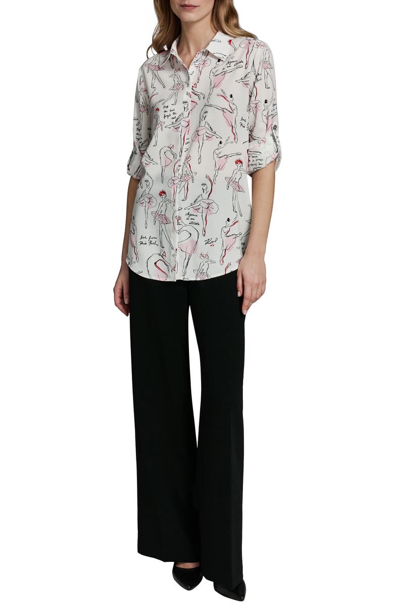 KARL LAGERFELD PARIS Print Shirt, Alternate, color, Sft Wht/ Cornelia Rose Multi
