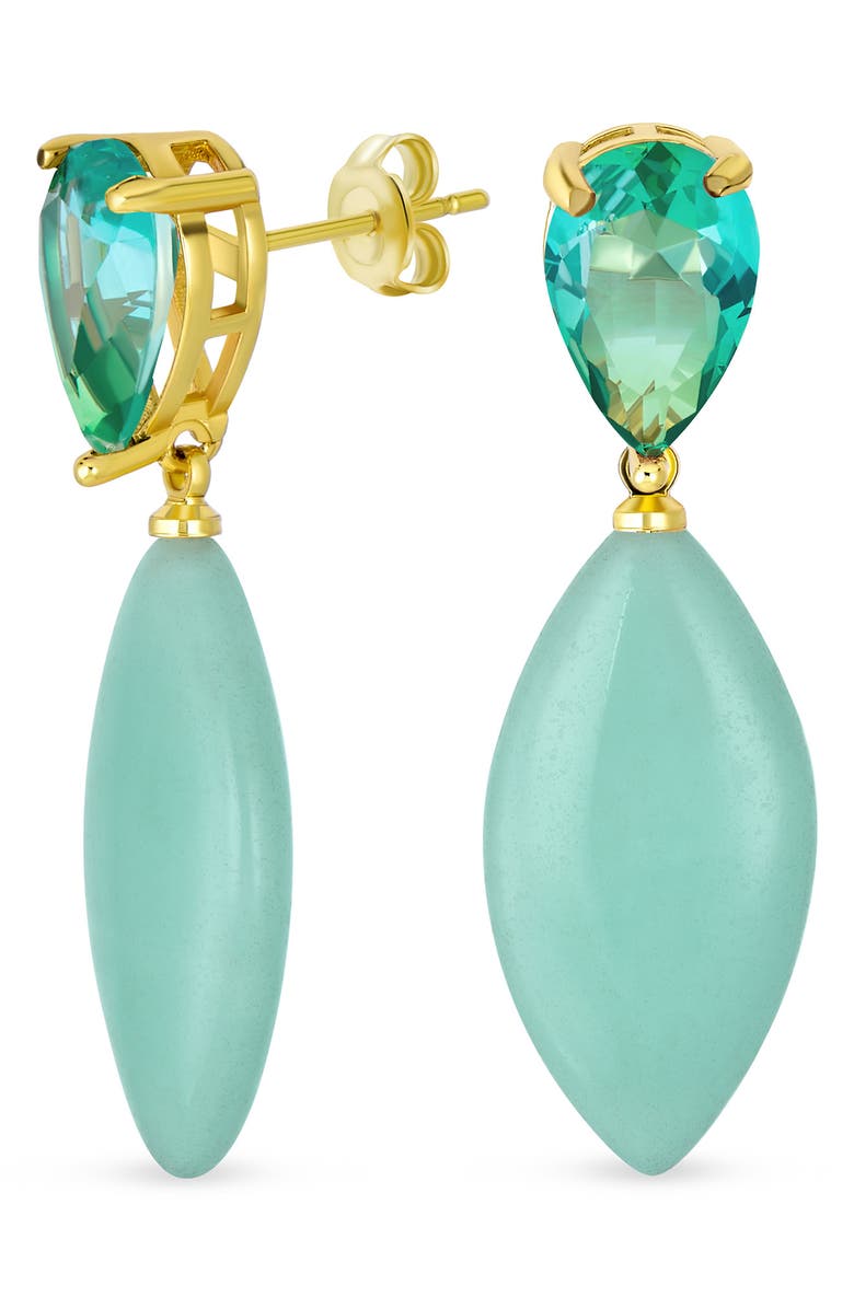 BLING JEWELRY Geometric Amazonite Teardrop Earrings, Main, color, Green