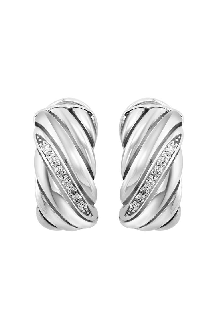 Diamond Twist Omega Earrings, Main, color, WHITE