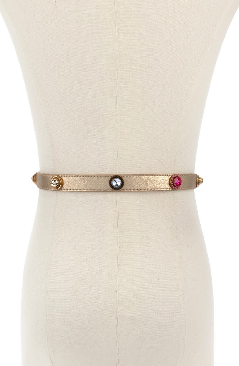Kurt Geiger London Octavia Embellished Metallic Leather Belt, Alternate, color, Gold