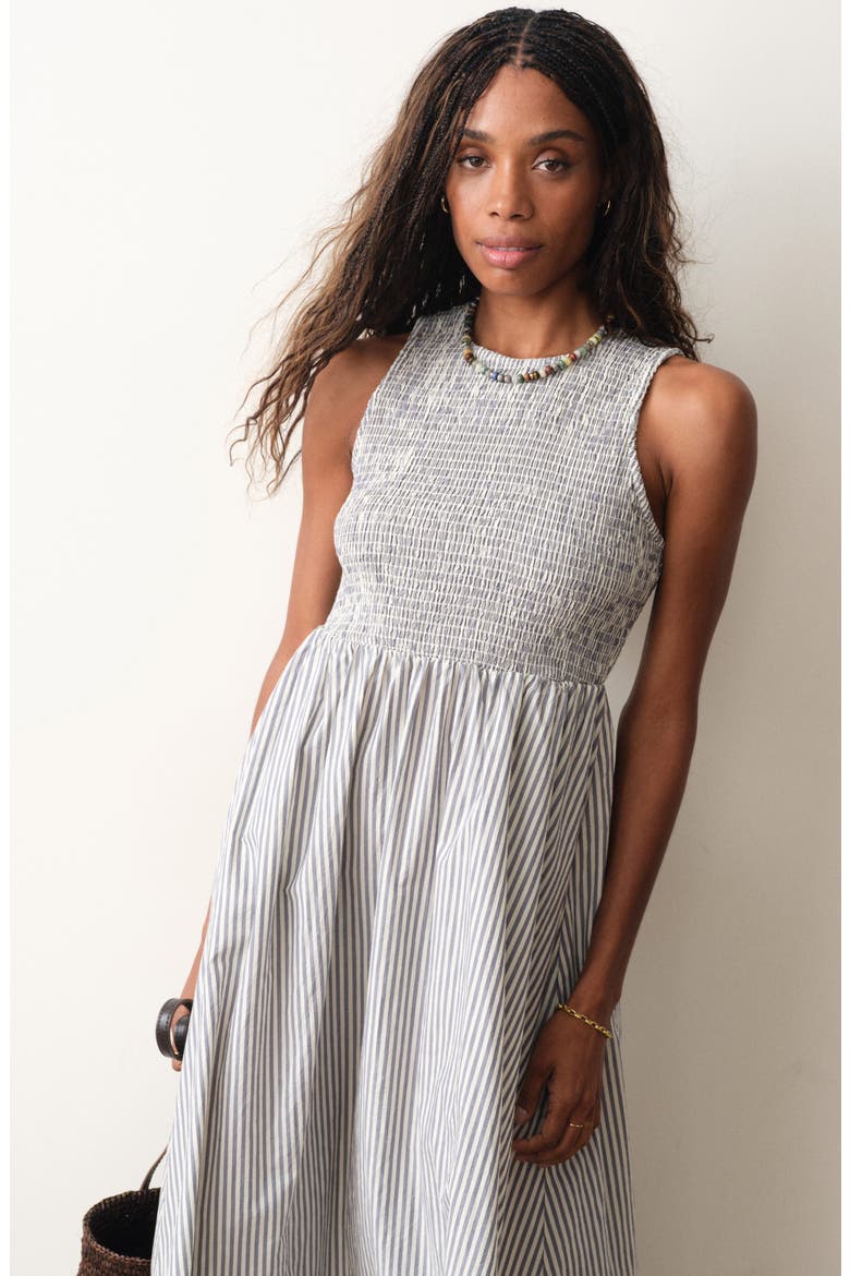Darcy Sleeveless Smocked Midi Dress, Alternate, color, NAVY STRIPE
