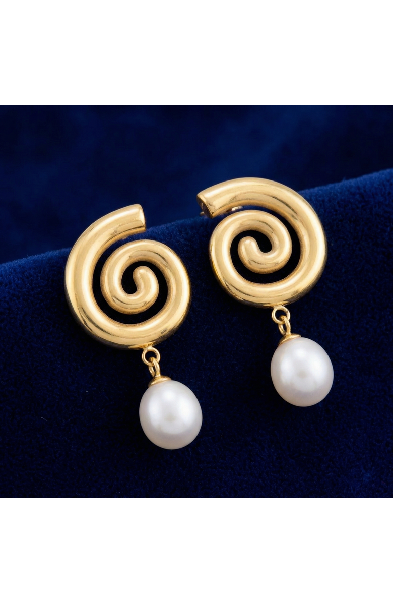 Bliss Diamond 18k Gold Plated 1.5" Fresh Water Pearl Push Back Studs, Alternate, color, 18K Yellow Gold