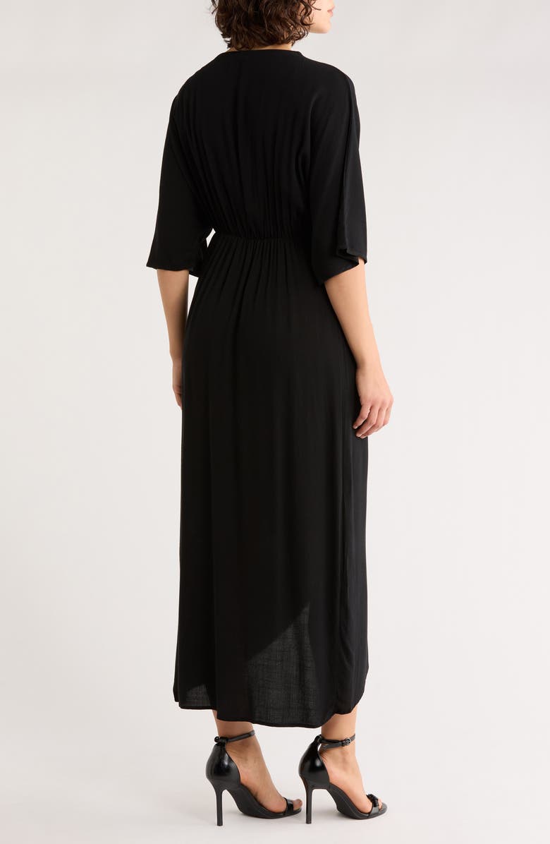 Lovestitch Floral Embroidered Knot Front Maxi Dress, Alternate, color, Black/ Natural