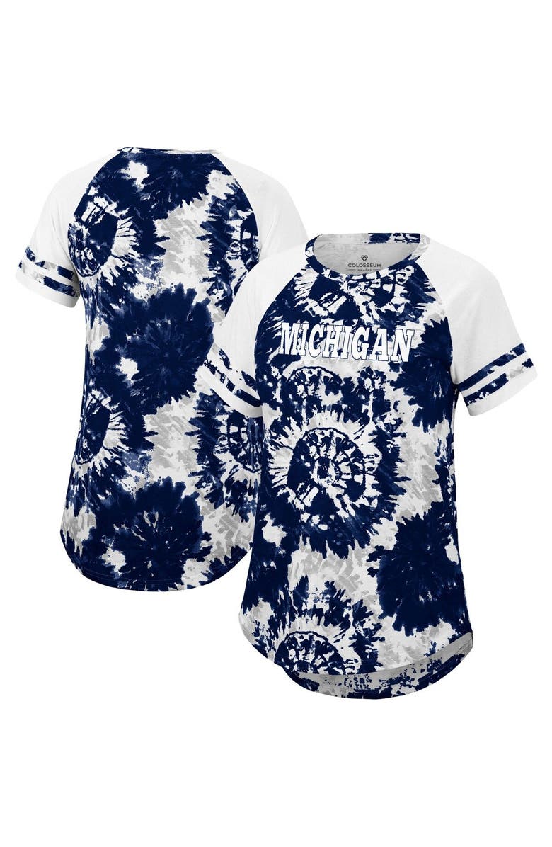 COLOSSEUM Women's Colosseum Navy/White Michigan Wolverines Annie Oversized Tie-Dye Raglan T-Shirt, Alternate, color, 