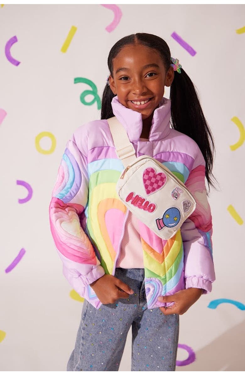 Lola + The Boys Rainbow Heart Puffer, Alternate, color, Multicolor