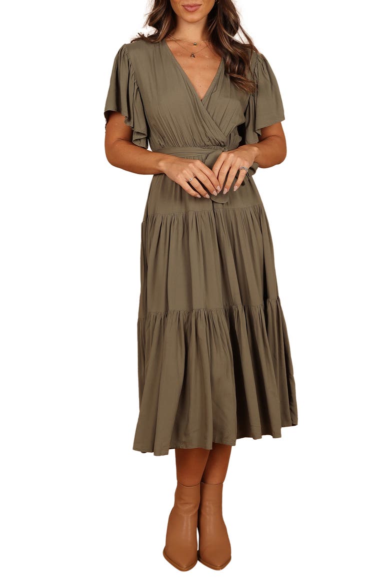 Barker Tiered Faux Wrap Dress, Main, color, OLIVE