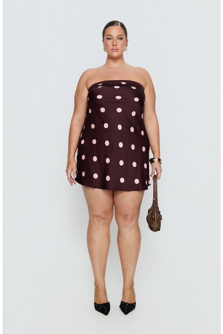 Phillipa Polka Dot Foldover Strapless Satin Minidress, Alternate, color, PLUM/ PINK POLKA DOT