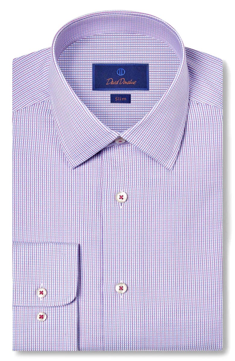 David Donahue Slim Fit Textured Micro Dobby Dress Shirt, Main, color, Blue/ Berry