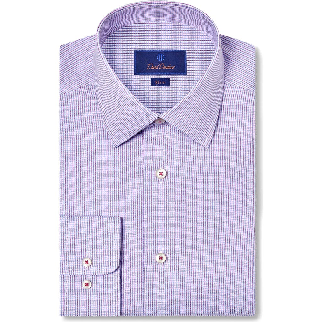 David Donahue Slim Fit Dobby Check Cotton Dress Shirt In Purple