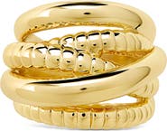 Sterling Forever Hester Polished & Ribbed Stack Ring