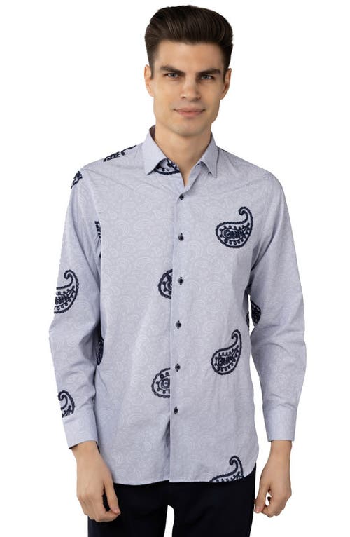 Luchiano Visconti Blue And White Stripe Paisley Shirt In Blue