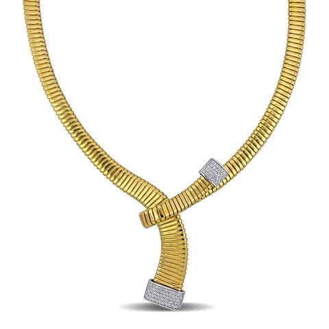 Cubic Zirconia Omega Style Necklace Yellow Plated