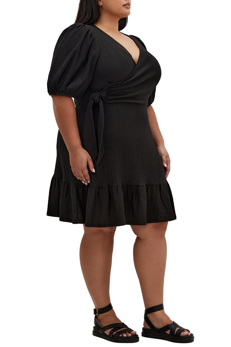 Katelyn Puff Sleeve Faux Wrap Dress, Alternate, color, BLACK