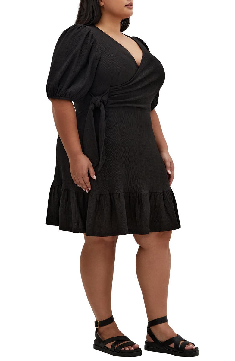 City Chic Katelyn Puff Sleeve Faux Wrap Dress, Alternate, color,