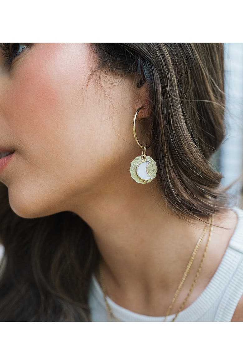 Sikka Coin Dangle Hoop Earrings, Alternate, color, Gold