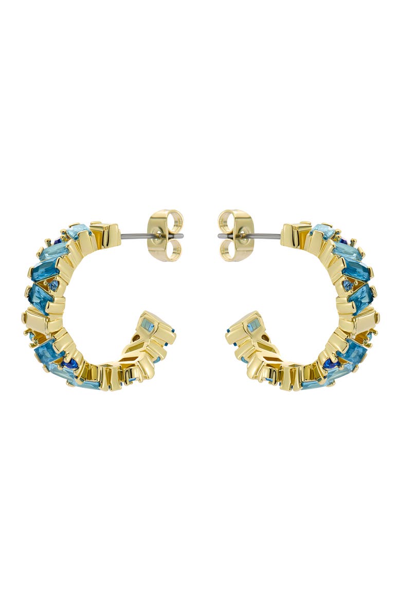 Clarence Crystal Cluster Hoop Earrings, Alternate, color, GOLD TONE BLUE MULTI CRYSTAL