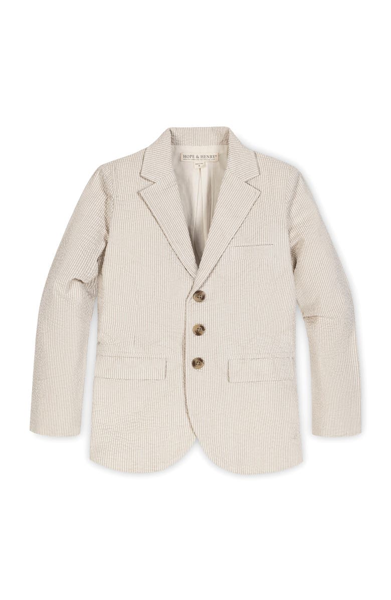 Hope & Henry Boys' Organic Seersucker Suit Jacket, Toddler, Main, color, Tonal Tan Seersucker