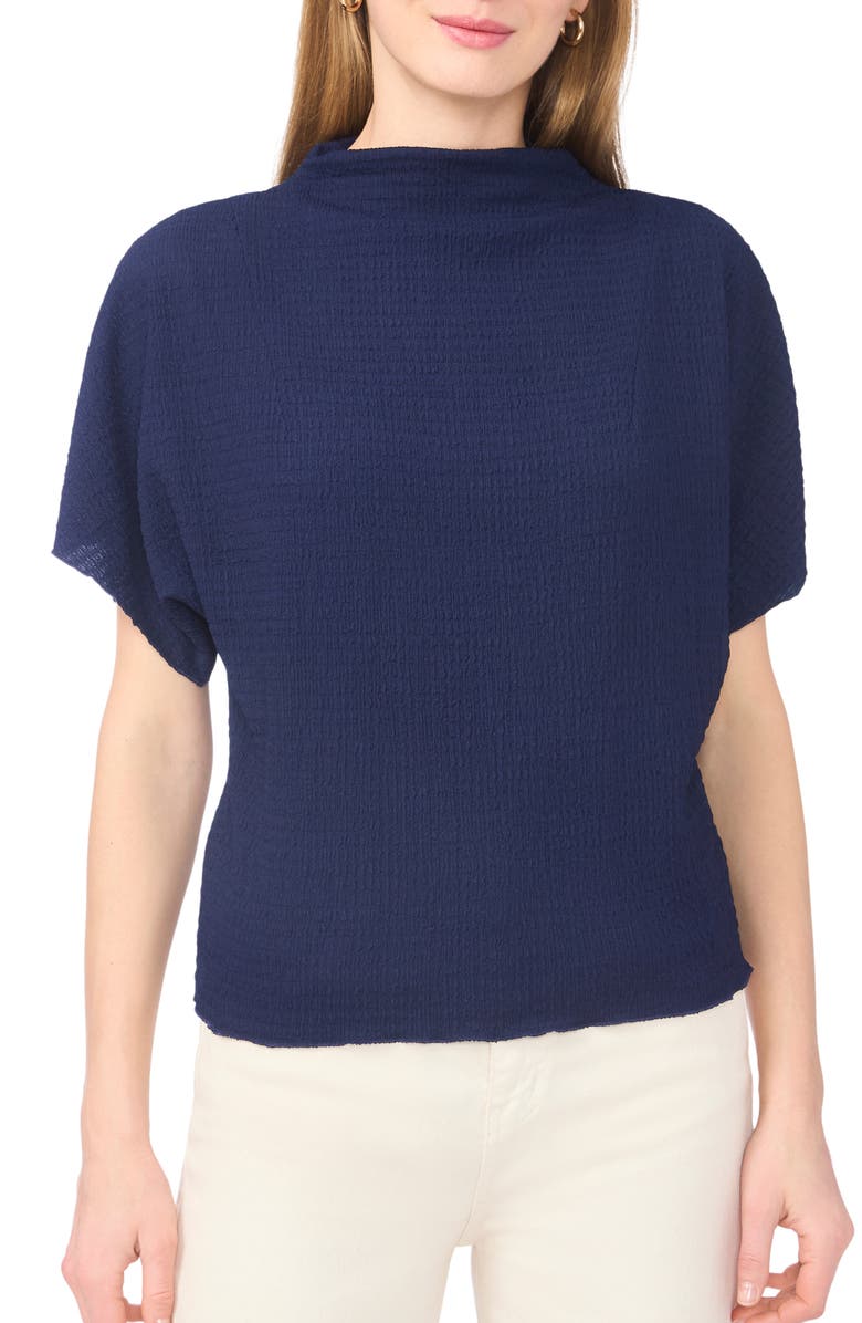 Vince Camuto Textured Mock Neck Top, Main, color, Classic Navy