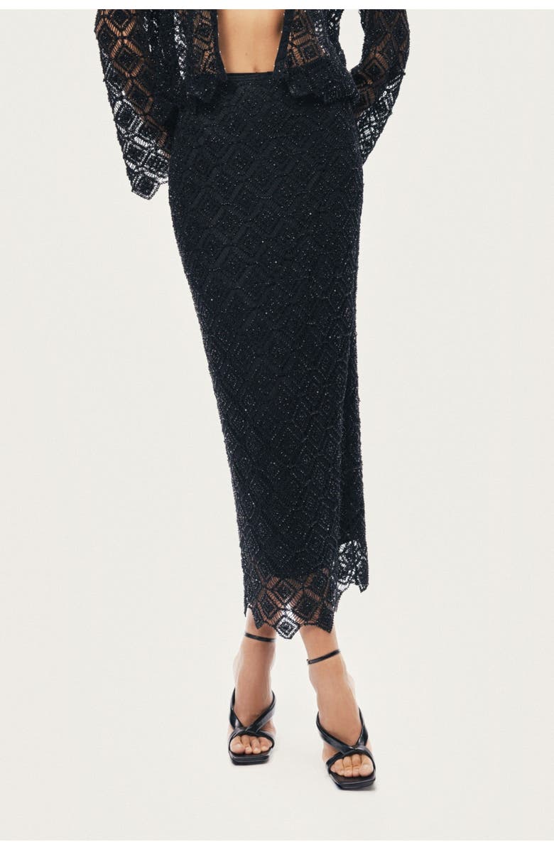 Nocturne Lace Midi Skirt, Main, color, Black