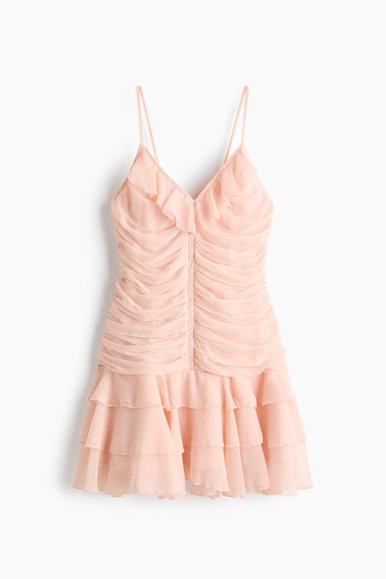 Draped Chiffon Strappy Dress, Alternate, color, Light apricot