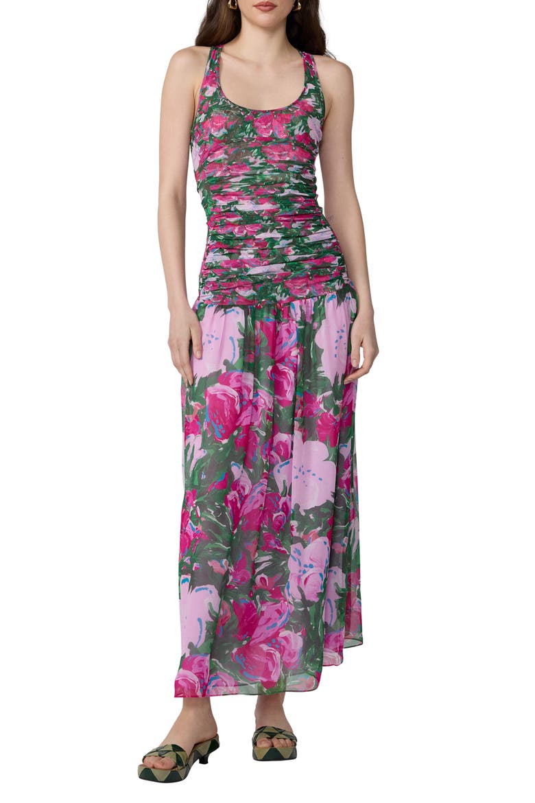 Lorna Floral Ruched Midi Dress, Main, color, PROVENCE GOSSIP PINK