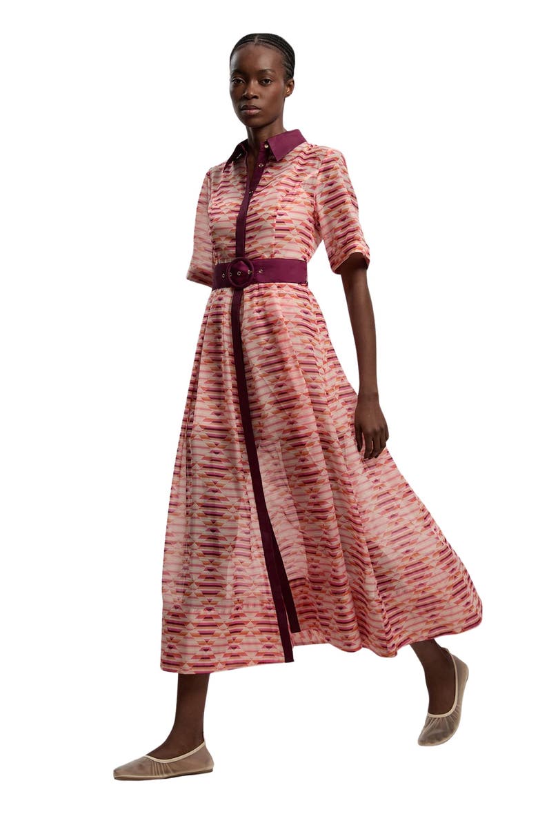 Karen Millen Short Sleeve Midi Shirt Dress, Main, color, Multi