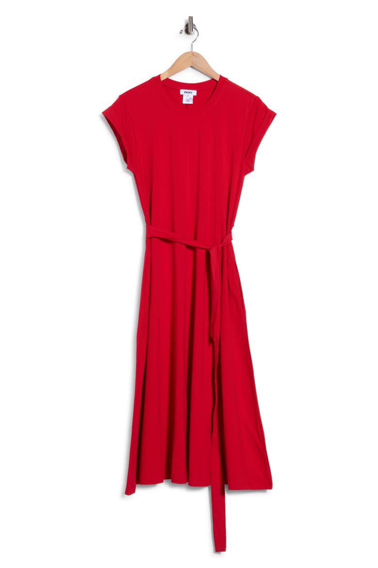 Cap Sleeve Fit & Flare Midi Dress, Alternate, color, BLACK