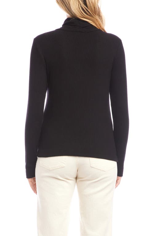Karen Kane Rib Faux Wrap Turtleneck Top In Black