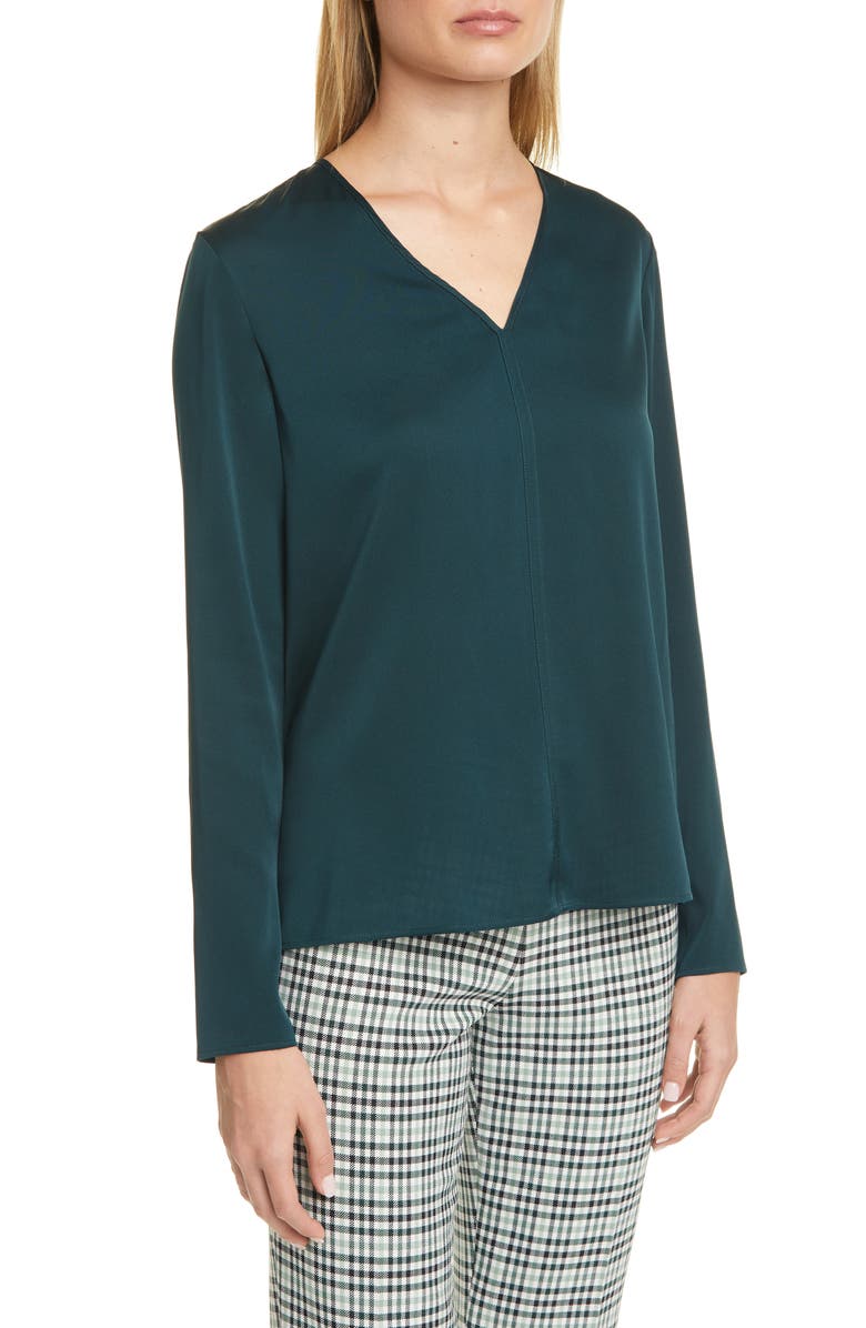 BOSS Ivala V-Neck Stretch Silk Blouse, Alternate, color,