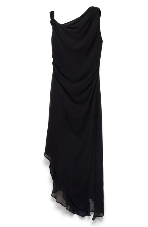 Mango Asymmetric Draped Gown Black In Black