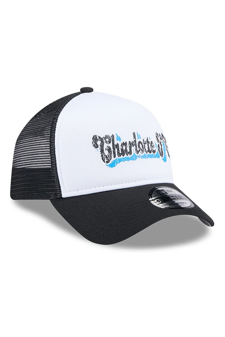 Women's New Era White/Black Charlotte FC Throwback A-Frame Trucker 9FORTY Snapback Hat, Alternate, color, Black