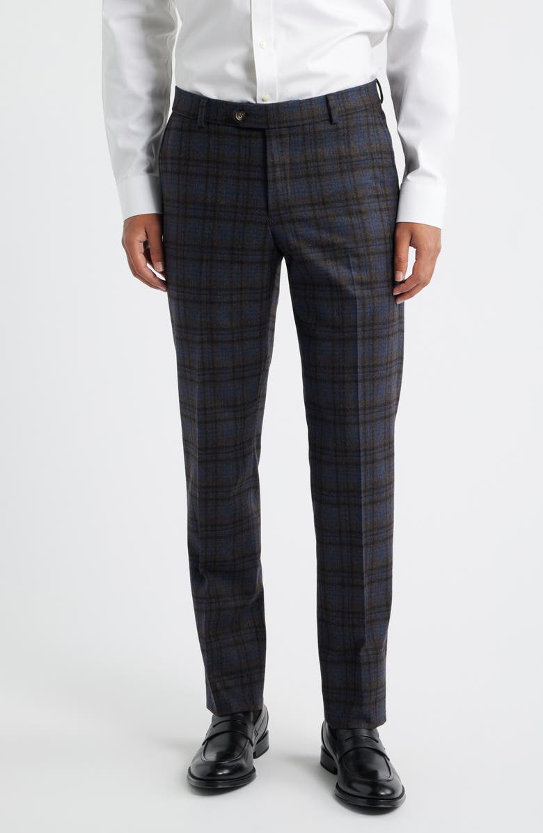 Berle Multicolor Plaid Wool Blend Dress Pants, Main, color, Brown