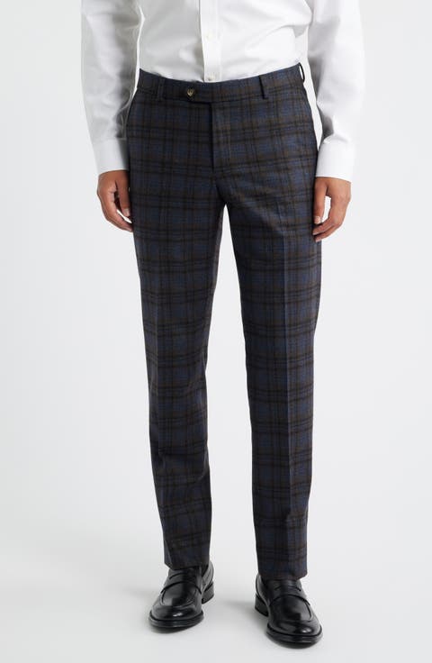 Multicolor Plaid Wool Blend Dress Pants (Regular & Big)