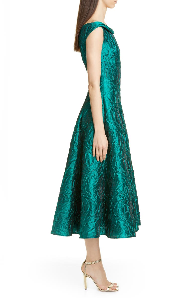 Talbot Runhof Rose Jacquard Fit & Flare Midi Dress, Alternate, color, Teal