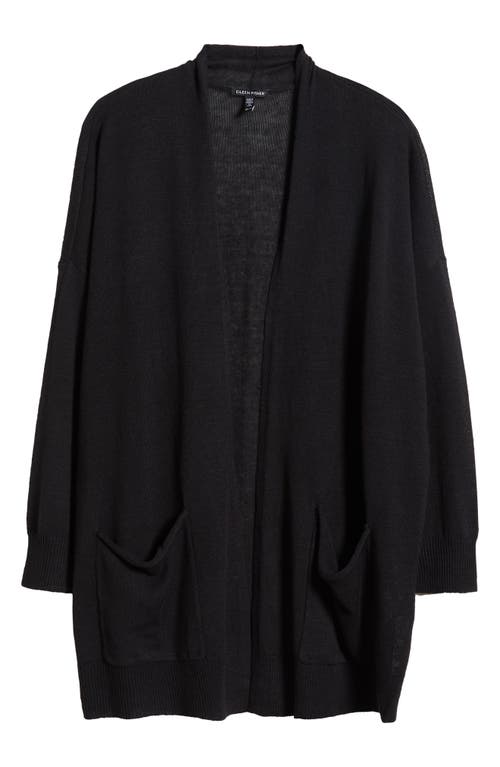 Eileen Fisher Organic Linen & Cotton Cardigan In Black
