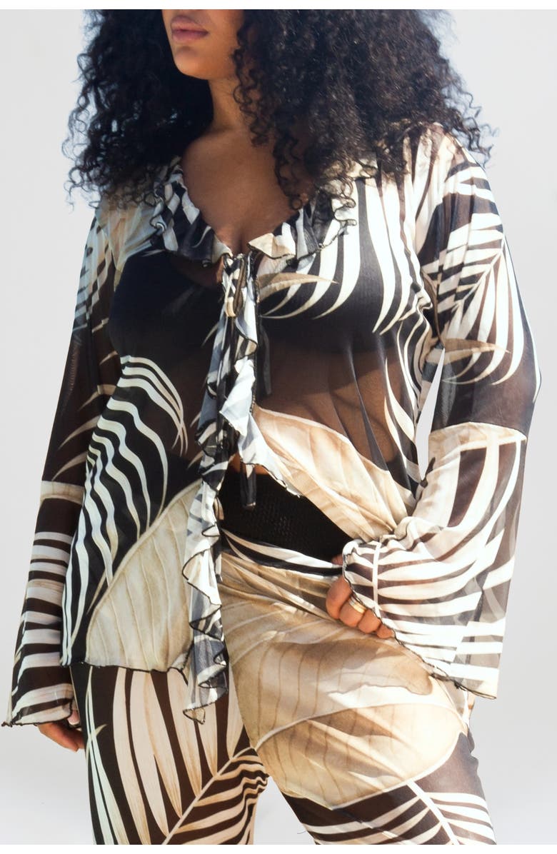 FASHION-SZN CURVE Print Wide Leg Resort Pants, Alternate, color, Black